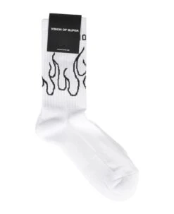 Vision Of Super White Socks With Black Flame