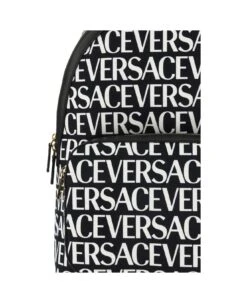 Versace Allover Logo Printed Zipped Backpack -Italist Store c92de89439379faa8ef334bc90867c55