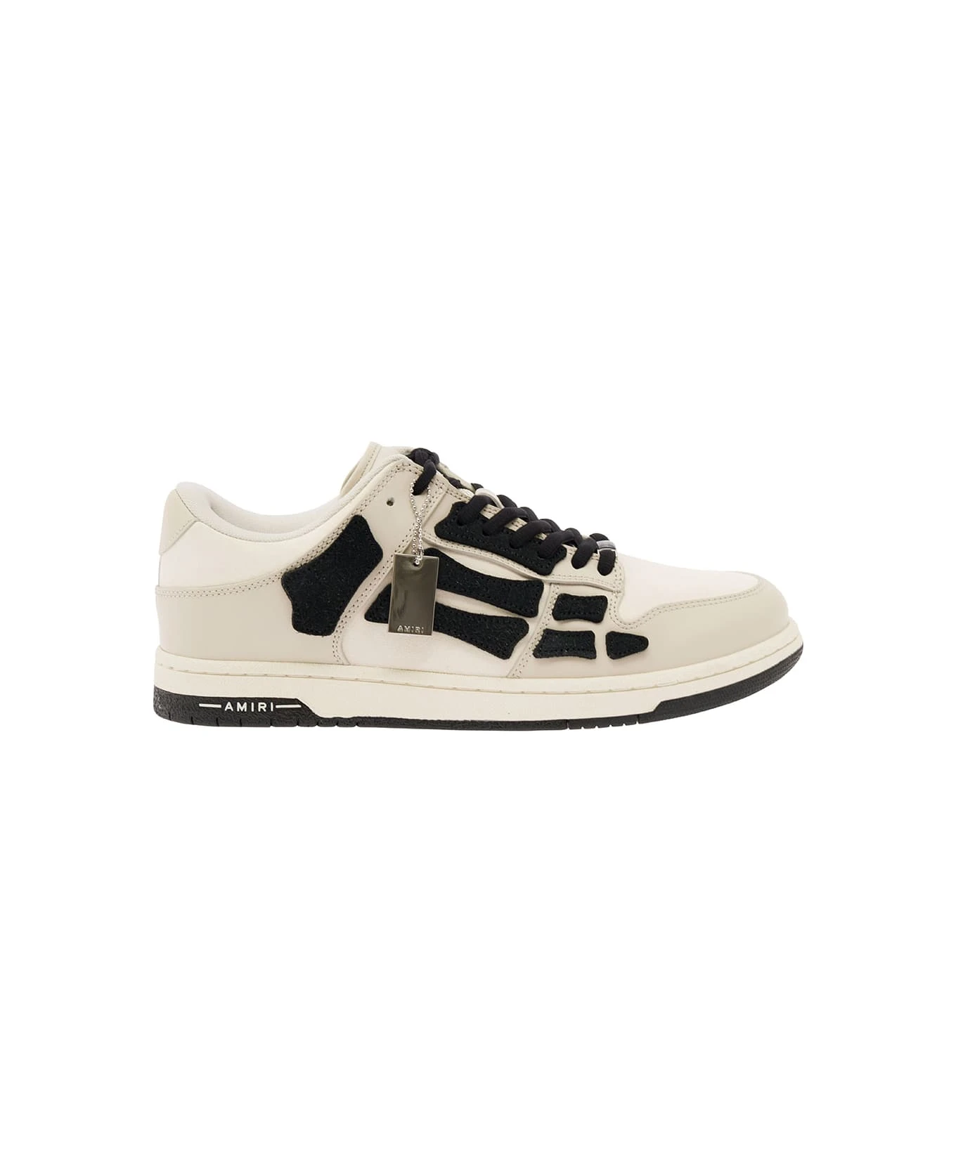 Amiri 'skel Top Low' White And Black Sneakers With Skeleton Patch In Leather Man 1 Amiri 'skel Top Low' White And Black Sneakers With Skeleton Patch In Leather Man