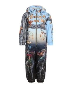 Molo Light Blue Snow Suit For Kids With Forest Print