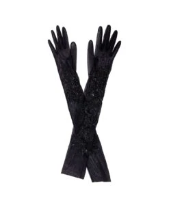 Alberta Ferretti Long Black Gloves With Embroidery In Mesh Woman