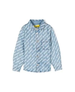 Off-White Blue Denim Shirt With All-over Logo