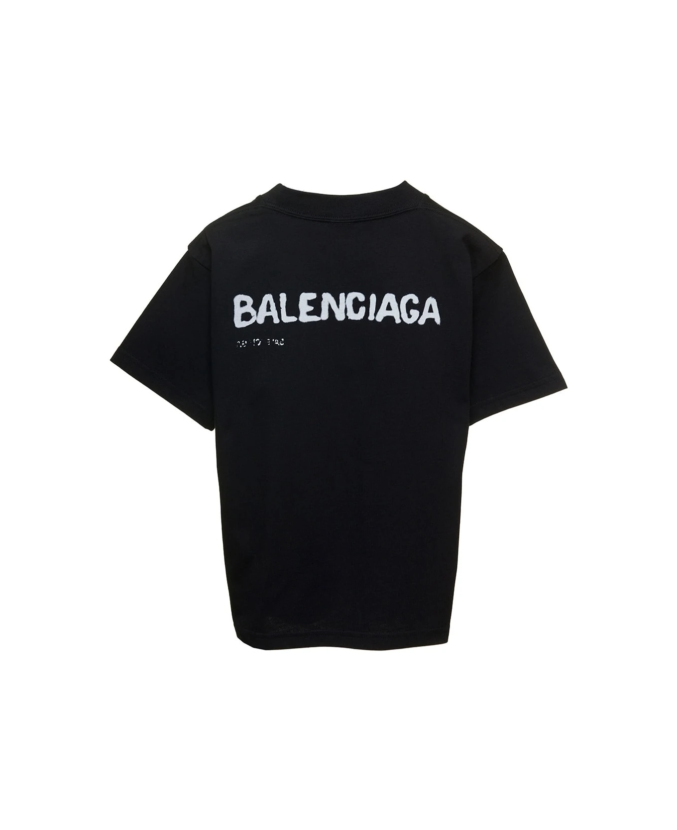 Balenciaga Black Crewneck T-shirt With Front And Rear Logo Print In Cotton Boy 2 Balenciaga Black Crewneck T-shirt With Front And Rear Logo Print In Cotton Boy - Image 2