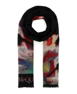 Alexander McQueen Embroidered Wool Blend Scarf