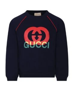 Gucci Blue Sweatshirt For Children With Logo Print