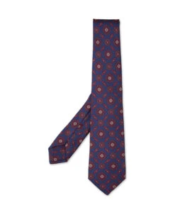 Kiton Dark Blue Tie With Red Pattern