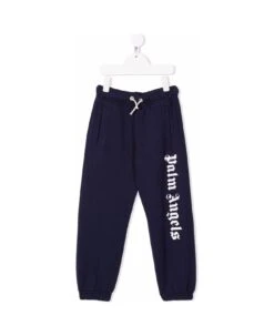 Palm Angels Kids Boy's Blue Cotton Jogger With Logo Print