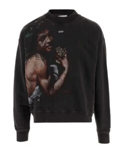 Off-White Cotton Sweatshirt With Bacco Print