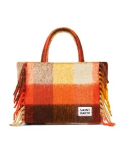 MC2 Saint Barth Vanity Blanket Shoulder Bag With Multicolor Check And Fringes