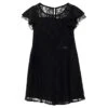 Monnalisa Black Crewneck Playsuit With Logo Patch In Lace Girl