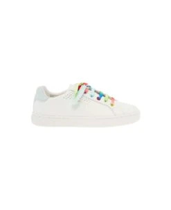 Palm Angels Kids Boy's White Leather Sneakers With Multicolor Laces