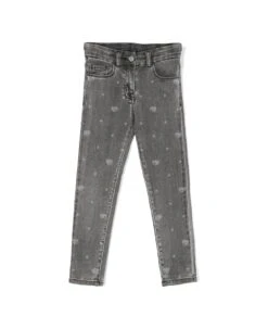 Chiara Ferragni Black Straight Jeans With All-over Strassed Logo Motif In Cotton Girl