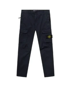 Blue Cargo Pants With Logo Patch And Pockets In Stretch Cotton Boy
