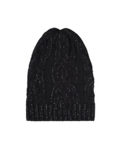 ERMANNO SCERVINO Black Braided Knitted Beanie With Crystals