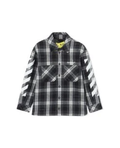 Off-White Black Checked Shirt With Helvetica Diagonal Stripes