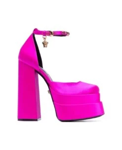 Versace 'aevitas' Fuchsia Pumps With Medusa Charm And Platform In Silk Blend Woman