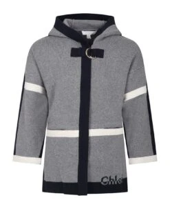 Chloé Grey Coat With Logo For Girl