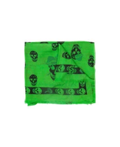 Alexander McQueen Green Scarf With Skull And Mushroom Print All-over In Modal Blend