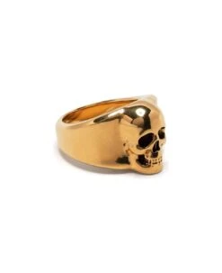 Alexander McQueen Antiqued Gold Skull Seal Ring