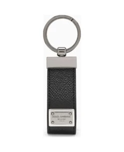 Dolce & Gabbana Black Leather Logoed Keyring