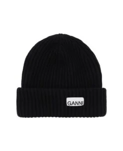Ganni Beanie Hat With Logo Patch